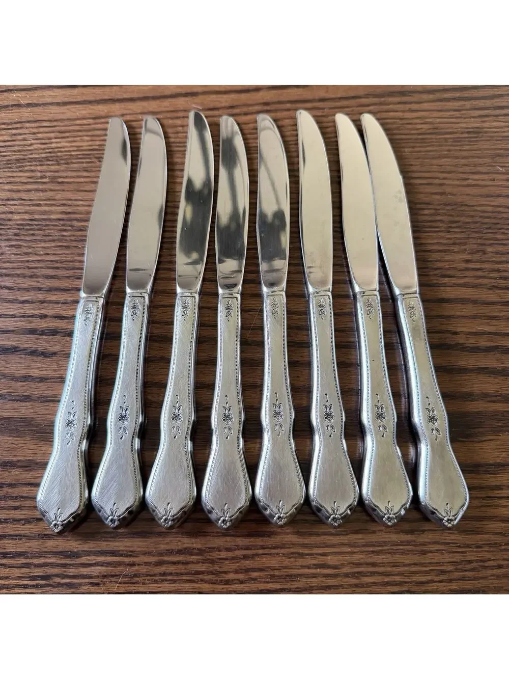 Oneida Morning Blossom Dinner Knives Profile Stainless Burnished Lot‎ of 8